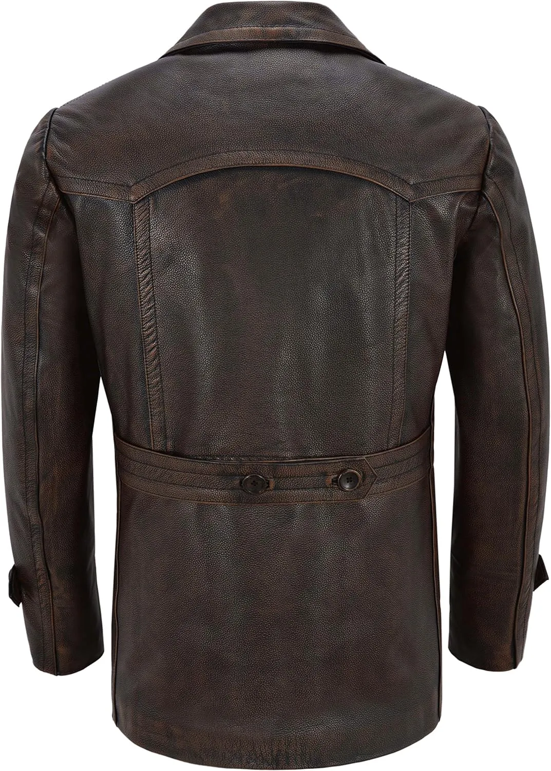 German Pea Coat Men Classic Reefer Military Style Cowhide Leather Jacket DR-Who