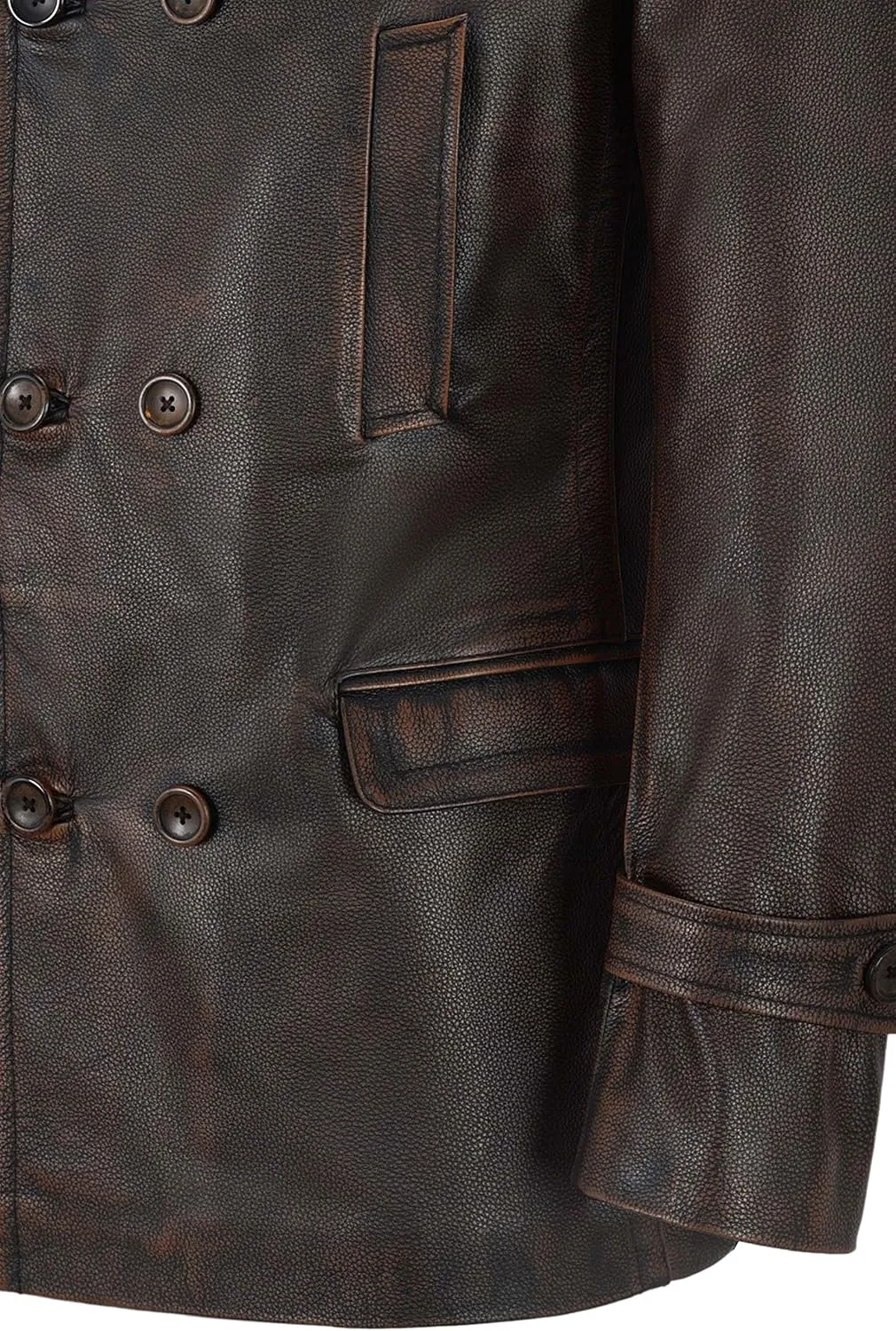 German Pea Coat Men Classic Reefer Military Style Cowhide Leather Jacket DR-Who