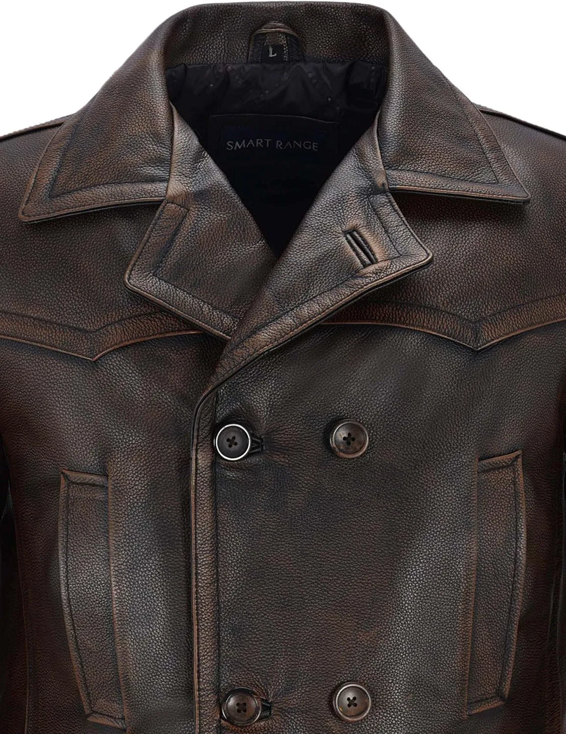 German Pea Coat Men Classic Reefer Military Style Cowhide Leather Jacket DR-Who