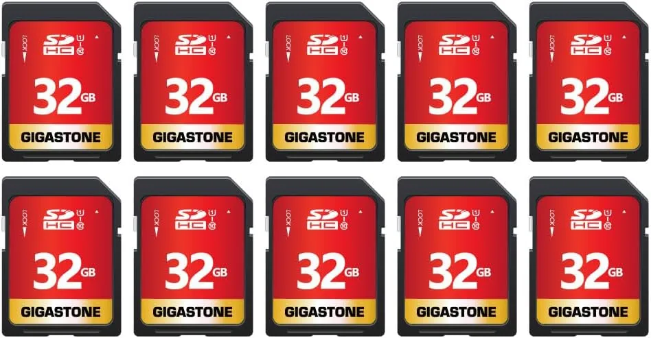 GIGASTONE 32GB 10-Pack SD Card UHS-I U1 Class 10 SDHC Memory Card High-Speed Full HD Video Compatible with Canon Nikon Sony Digital Camera, SPYPOINT TACTACAM WOSPORTS Trail Camera, with 10 Mini Cases