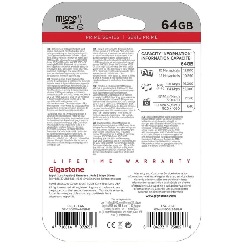 Gigastone GS-4IN1600X64GB-R Prime Series microSD Card 4-in-1 Kit (64GB)