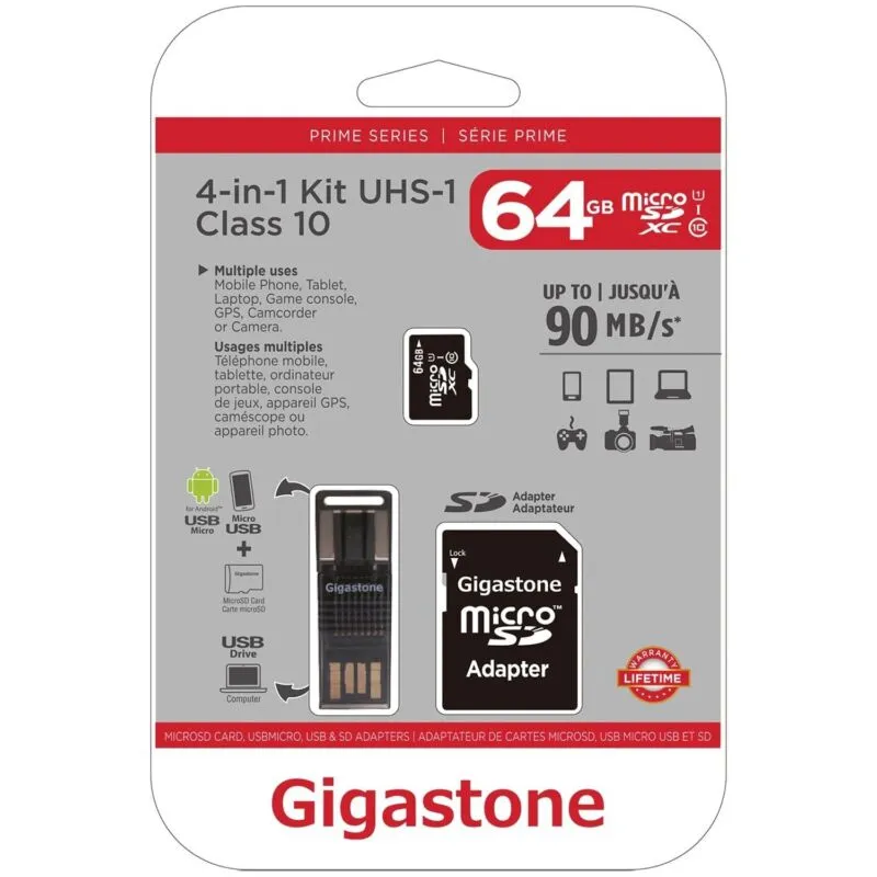 Gigastone GS-4IN1600X64GB-R Prime Series microSD Card 4-in-1 Kit (64GB)