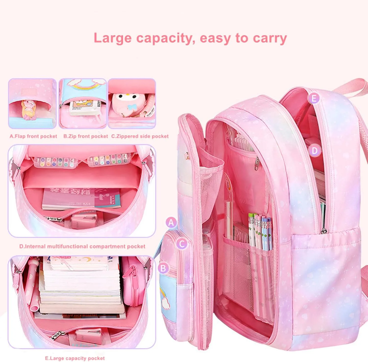 Girls Backpack,Backpacks for Girls,Kids Backpack with Compartments Elementary School Bag For Girls School Backpack(Purple)