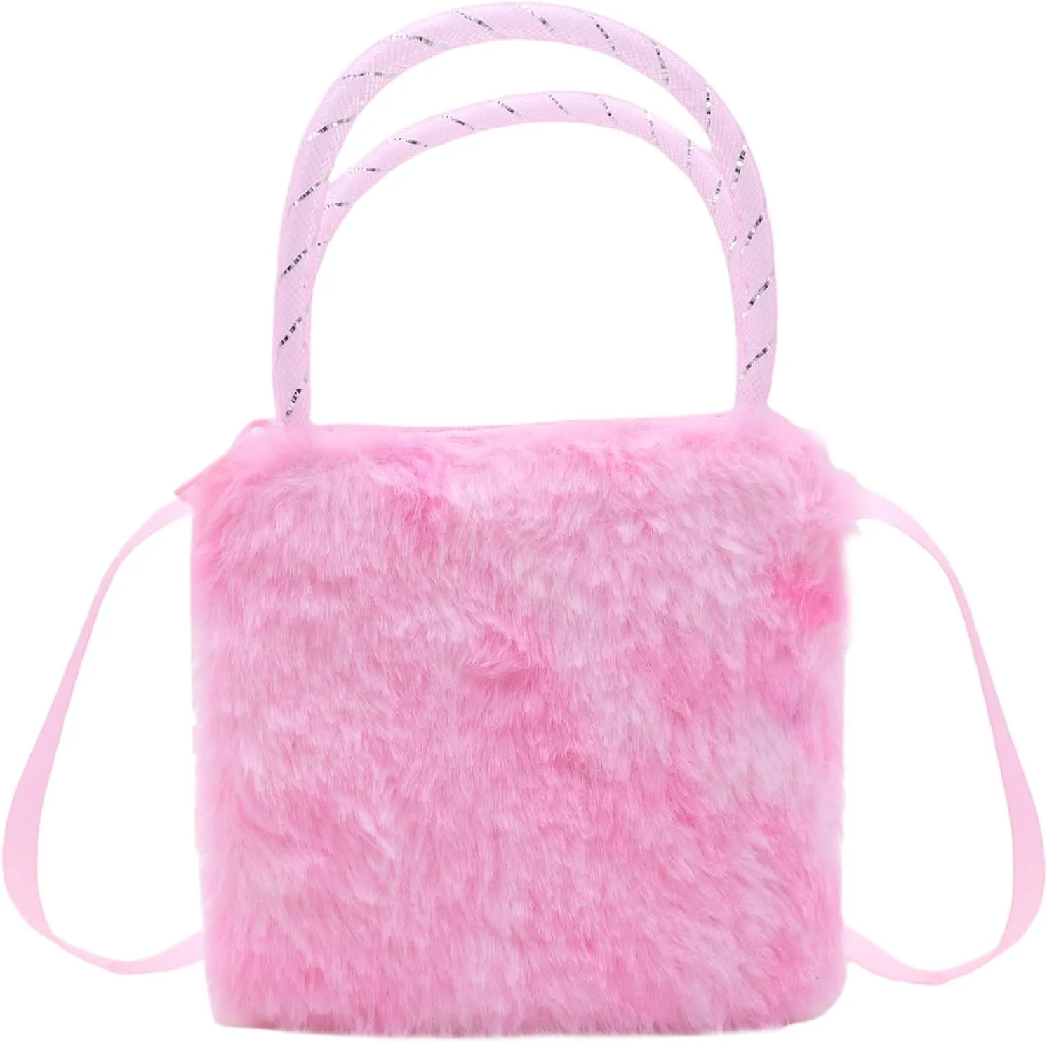 Girls Kids Fluffy Fuzzy Bowknot Crossbody Purse Cute Animal Rainbow Tie Dye Plush Shoulder Bag Coin Purse