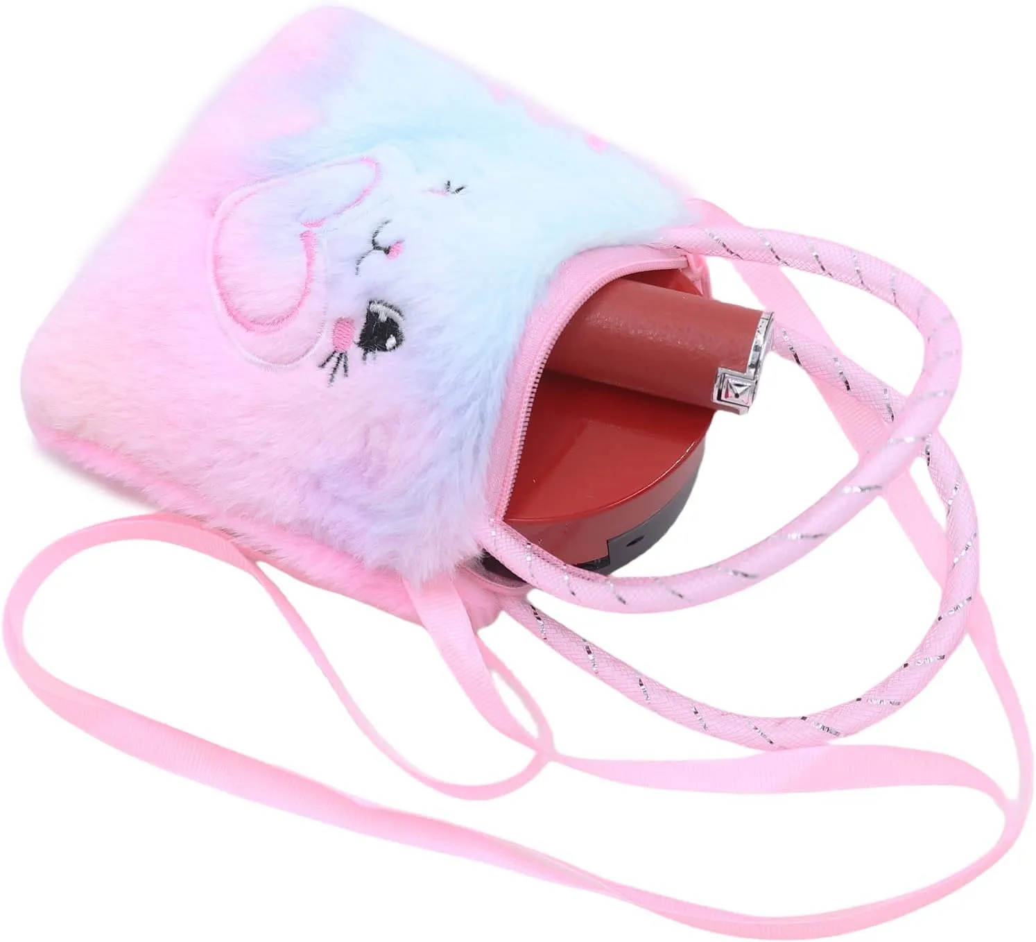 Girls Kids Fluffy Fuzzy Bowknot Crossbody Purse Cute Animal Rainbow Tie Dye Plush Shoulder Bag Coin Purse