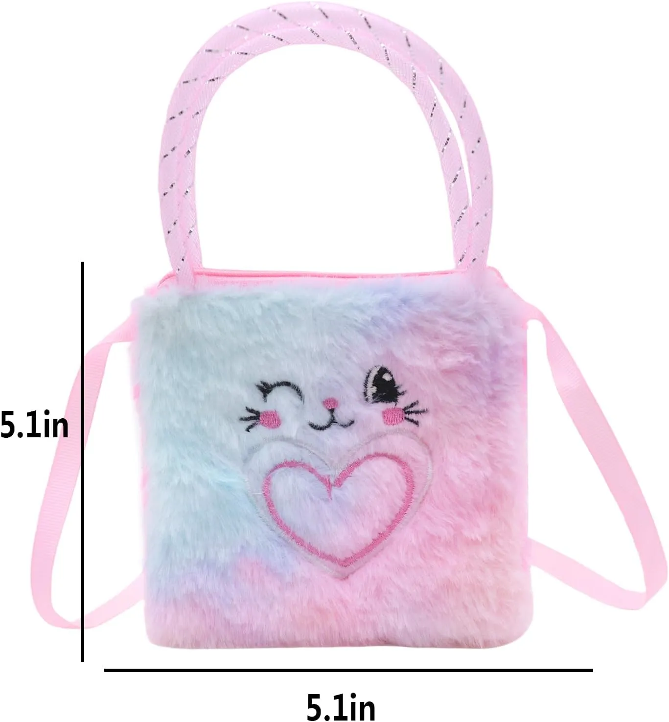 Girls Kids Fluffy Fuzzy Bowknot Crossbody Purse Cute Animal Rainbow Tie Dye Plush Shoulder Bag Coin Purse