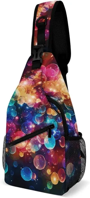 Glitter Rainbow Polka Dot Crossbody Sling Bag, Travel Backpack, Hiking Sling Bags, Chest Bag, Shoulder Bags, Daypack