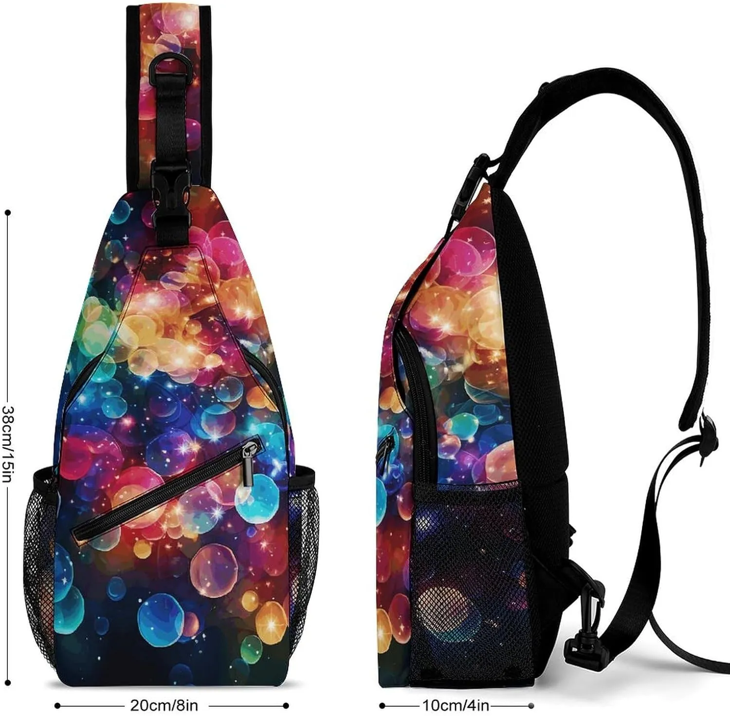 Glitter Rainbow Polka Dot Crossbody Sling Bag, Travel Backpack, Hiking Sling Bags, Chest Bag, Shoulder Bags, Daypack