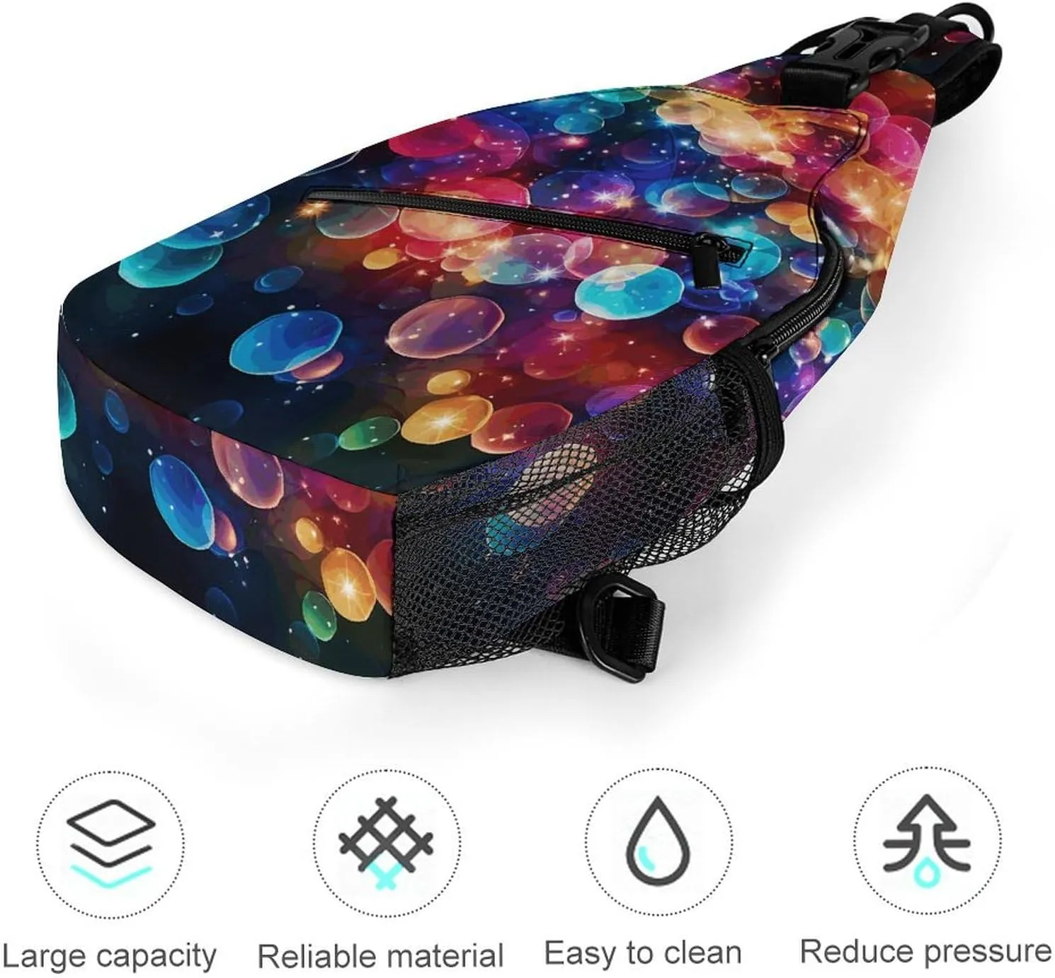 Glitter Rainbow Polka Dot Crossbody Sling Bag, Travel Backpack, Hiking Sling Bags, Chest Bag, Shoulder Bags, Daypack