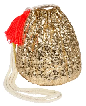 Gold Sequin Drawstring Bag