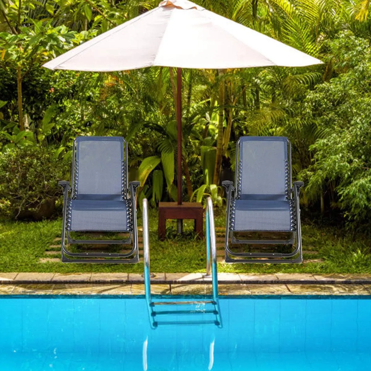 Goplus Oversized Zero Gravity Chair, XL-Extended Version, Outdoor Recliner w/Cup Holder & Detachable Headrest, Foldable Mesh Lounge Chairs for Patio Pool Porch & Deck, 500LBS (Navy)