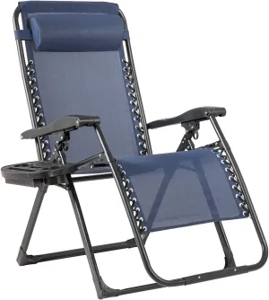 Goplus Oversized Zero Gravity Chair, XL-Extended Version, Outdoor Recliner w/Cup Holder & Detachable Headrest, Foldable Mesh Lounge Chairs for Patio Pool Porch & Deck, 500LBS (Navy)