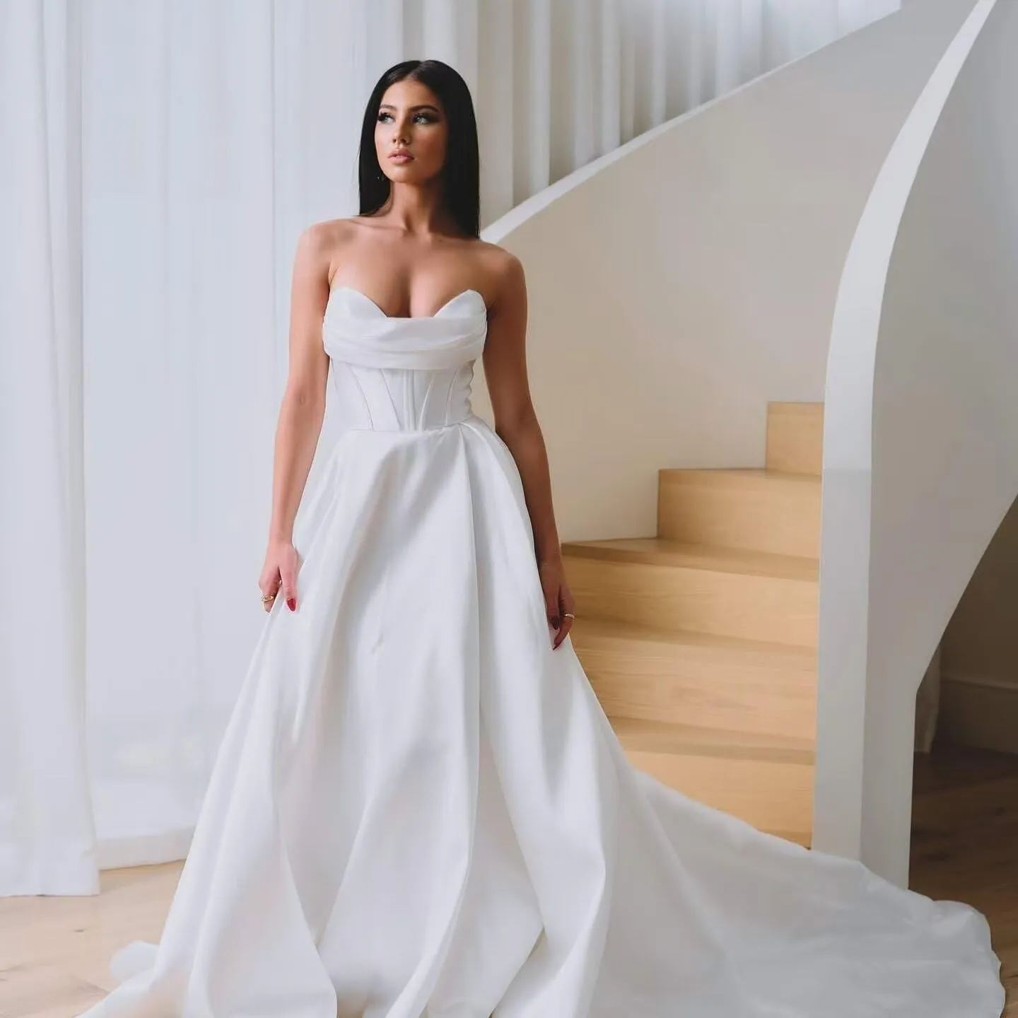Gorgeous Satin Long Wedding Dresses with Slit for Women 2025 Corset Bridal Dresses for Wedding RO006