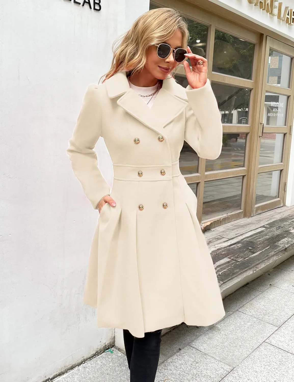 GRACE KARIN 2024 Women's Fashion Trench Coat Notch Lapel Double Breasted Thick A Line Pea Coats Jacket with Pockets(S-2XL)
