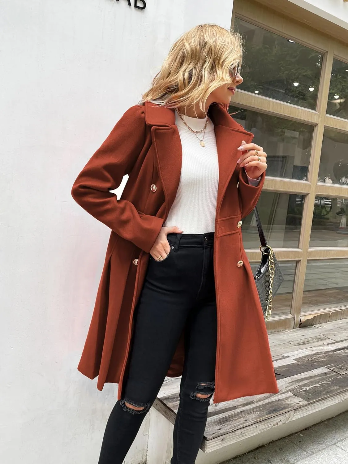 GRACE KARIN 2024 Women's Fashion Trench Coat Notch Lapel Double Breasted Thick A Line Pea Coats Jacket with Pockets(S-2XL)
