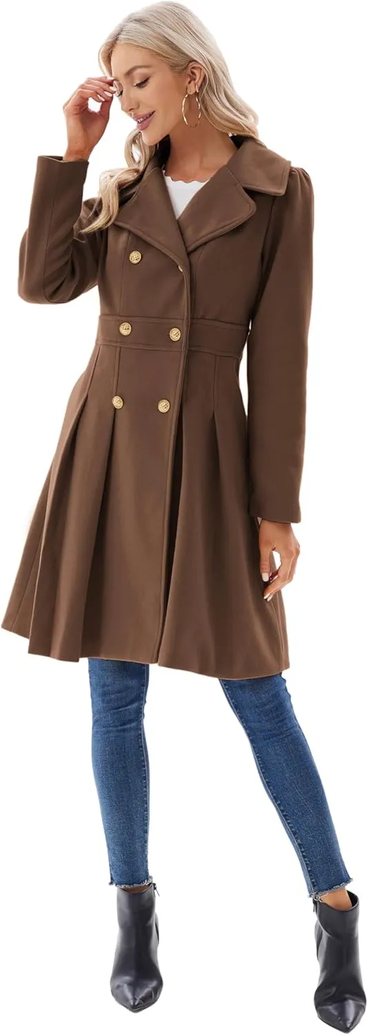 GRACE KARIN 2024 Women's Fashion Trench Coat Notch Lapel Double Breasted Thick A Line Pea Coats Jacket with Pockets(S-2XL)
