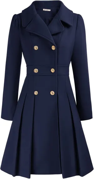 GRACE KARIN 2024 Women's Fashion Trench Coat Notch Lapel Double Breasted Thick A Line Pea Coats Jacket with Pockets(S-2XL)