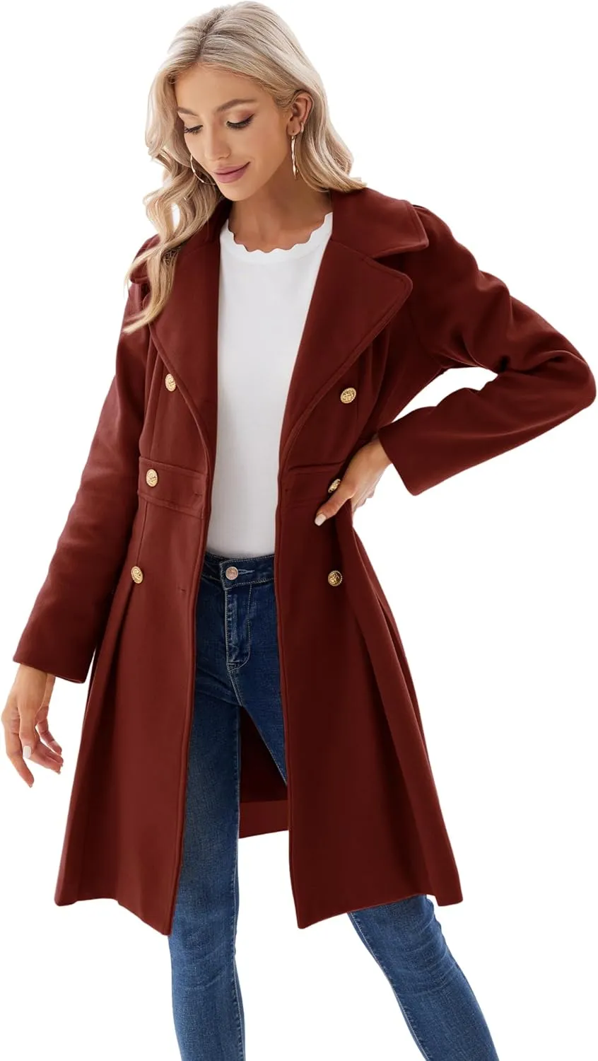 GRACE KARIN 2024 Women's Fashion Trench Coat Notch Lapel Double Breasted Thick A Line Pea Coats Jacket with Pockets(S-2XL)