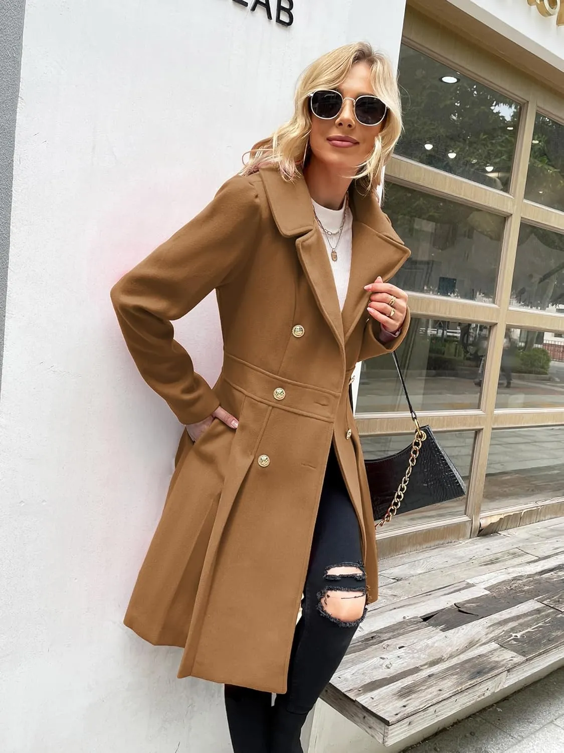 GRACE KARIN 2024 Women's Fashion Trench Coat Notch Lapel Double Breasted Thick A Line Pea Coats Jacket with Pockets(S-2XL)