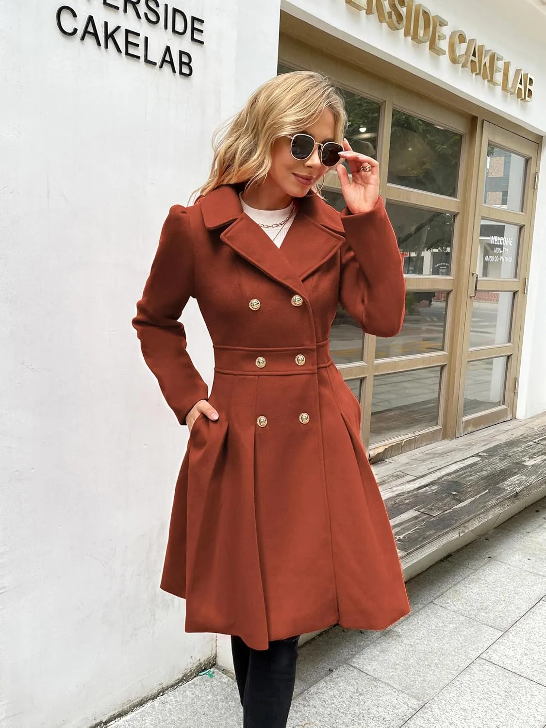 GRACE KARIN 2024 Women's Fashion Trench Coat Notch Lapel Double Breasted Thick A Line Pea Coats Jacket with Pockets(S-2XL)