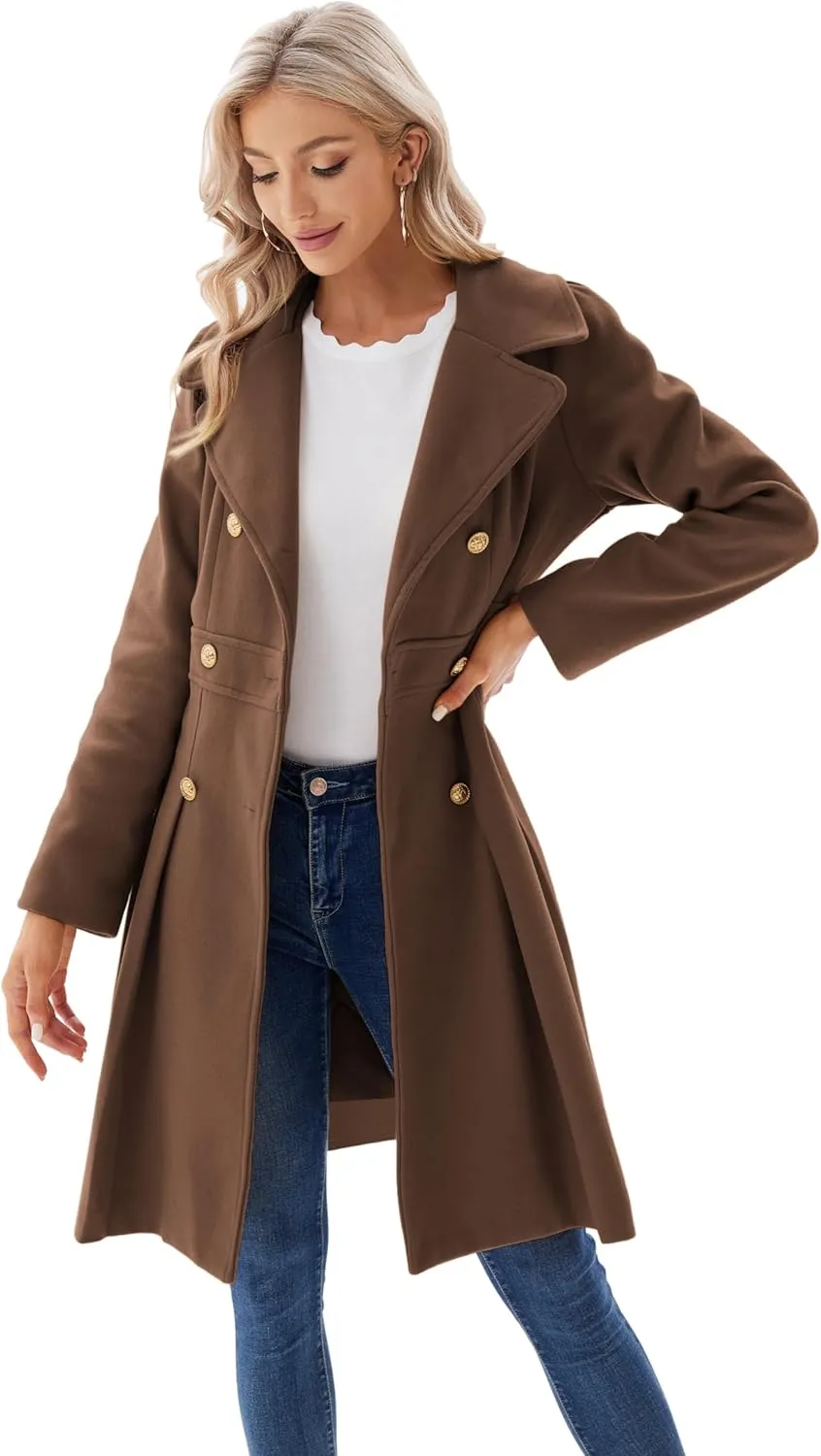 GRACE KARIN 2024 Women's Fashion Trench Coat Notch Lapel Double Breasted Thick A Line Pea Coats Jacket with Pockets(S-2XL)