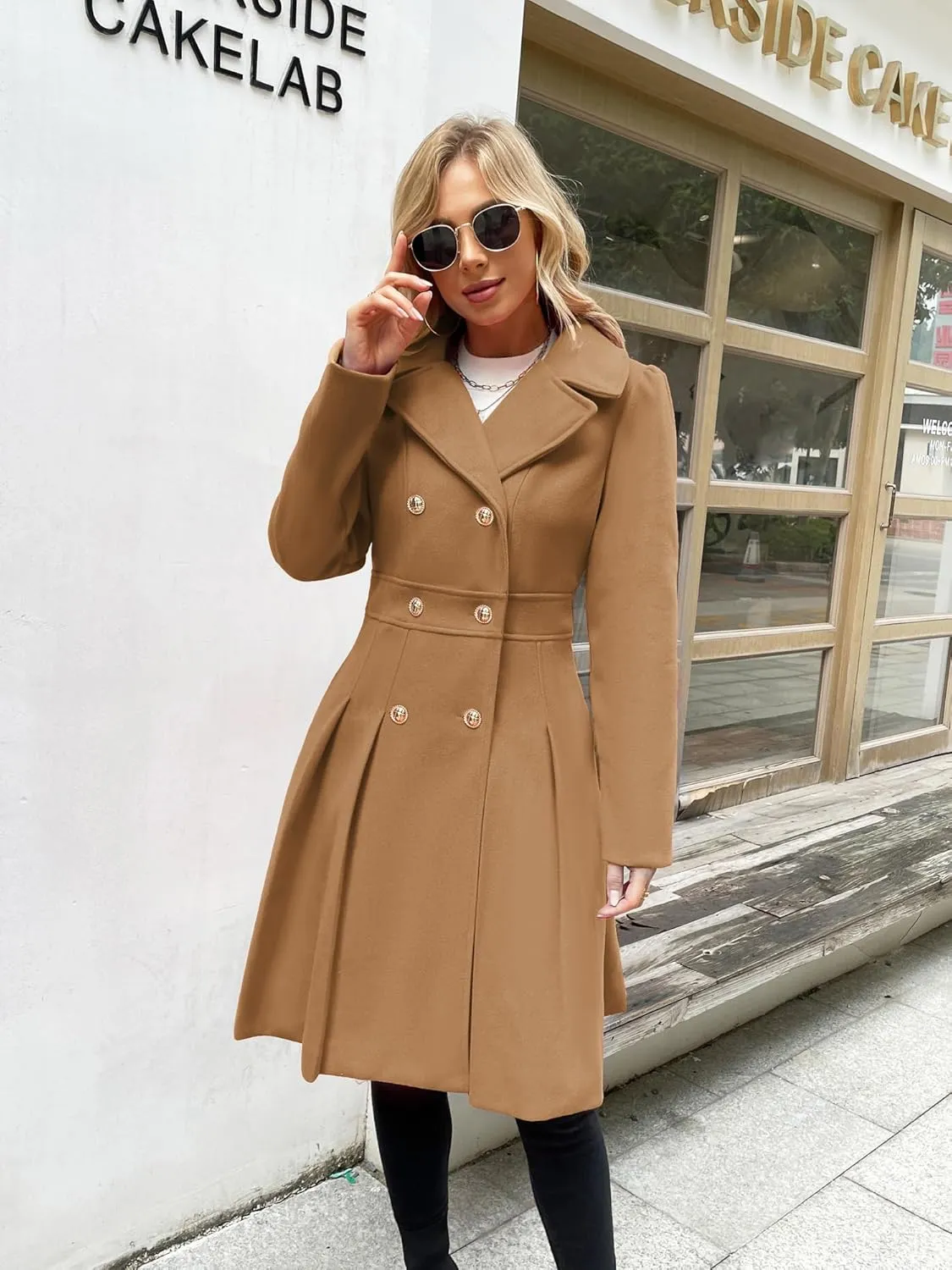 GRACE KARIN 2024 Women's Fashion Trench Coat Notch Lapel Double Breasted Thick A Line Pea Coats Jacket with Pockets(S-2XL)