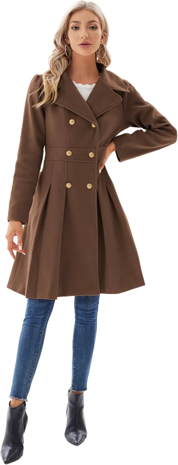 GRACE KARIN 2024 Women's Fashion Trench Coat Notch Lapel Double Breasted Thick A Line Pea Coats Jacket with Pockets(S-2XL)