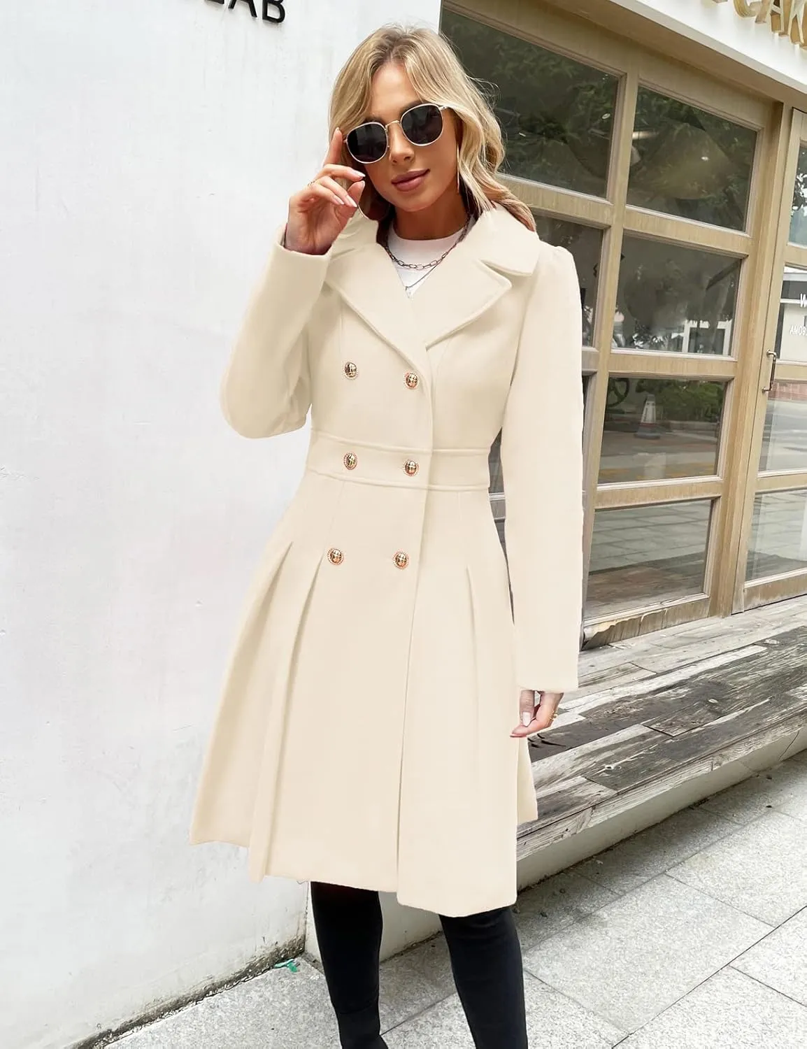 GRACE KARIN 2024 Women's Fashion Trench Coat Notch Lapel Double Breasted Thick A Line Pea Coats Jacket with Pockets(S-2XL)