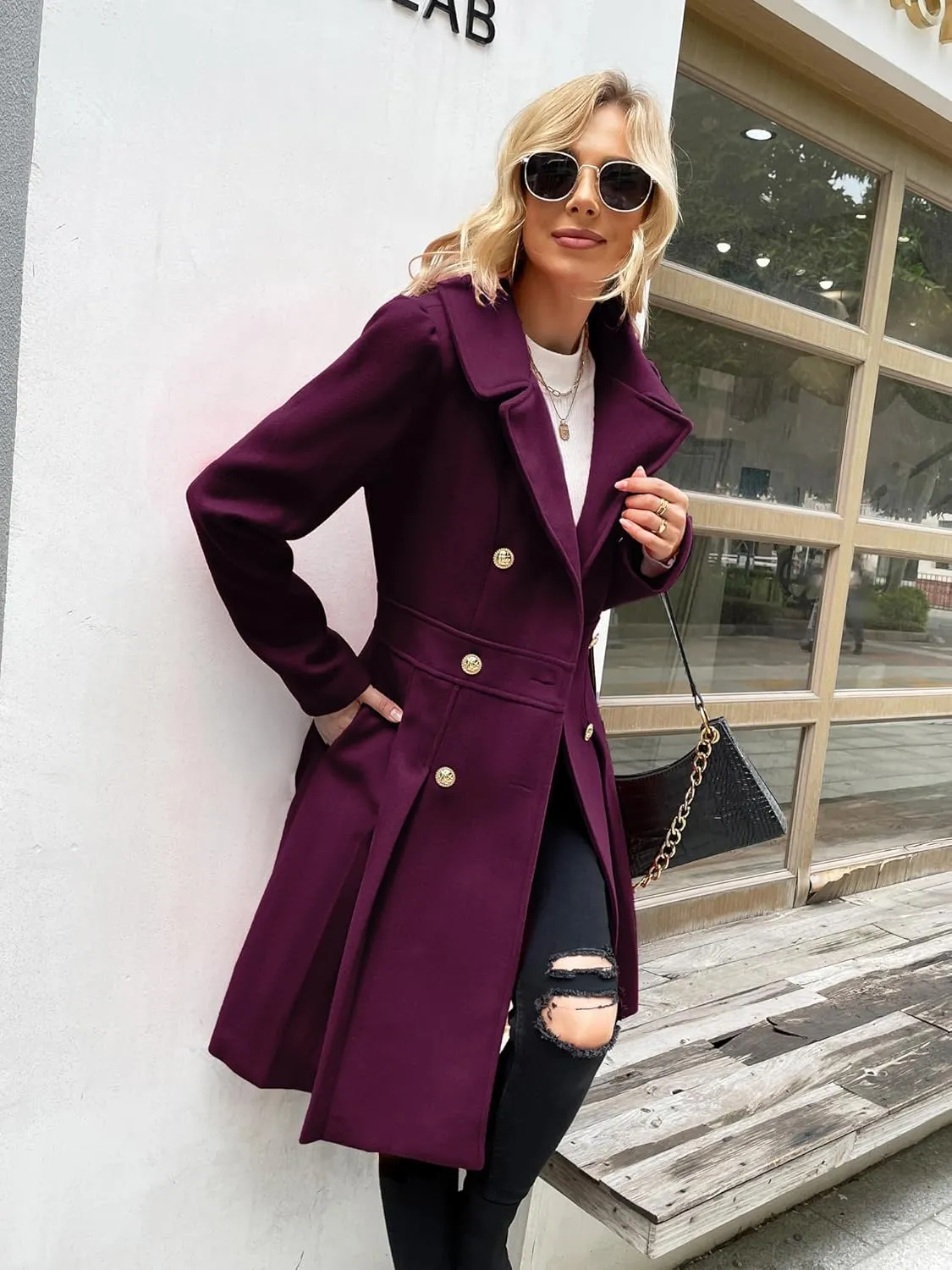 GRACE KARIN 2024 Women's Fashion Trench Coat Notch Lapel Double Breasted Thick A Line Pea Coats Jacket with Pockets(S-2XL)