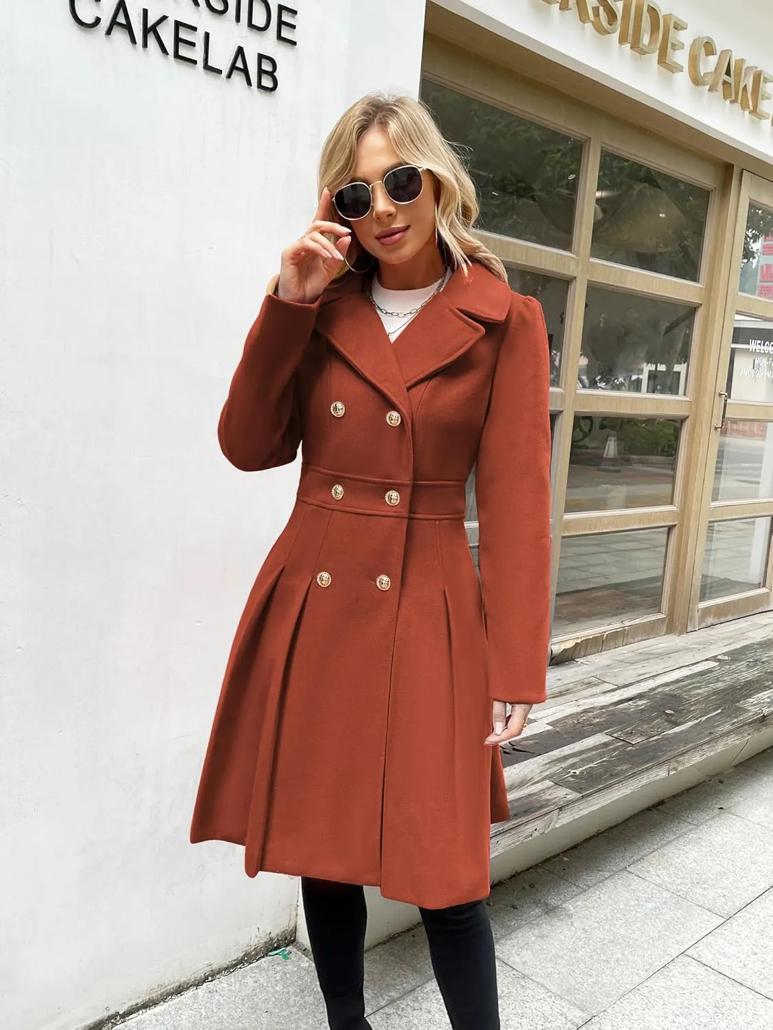 GRACE KARIN 2024 Women's Fashion Trench Coat Notch Lapel Double Breasted Thick A Line Pea Coats Jacket with Pockets(S-2XL)
