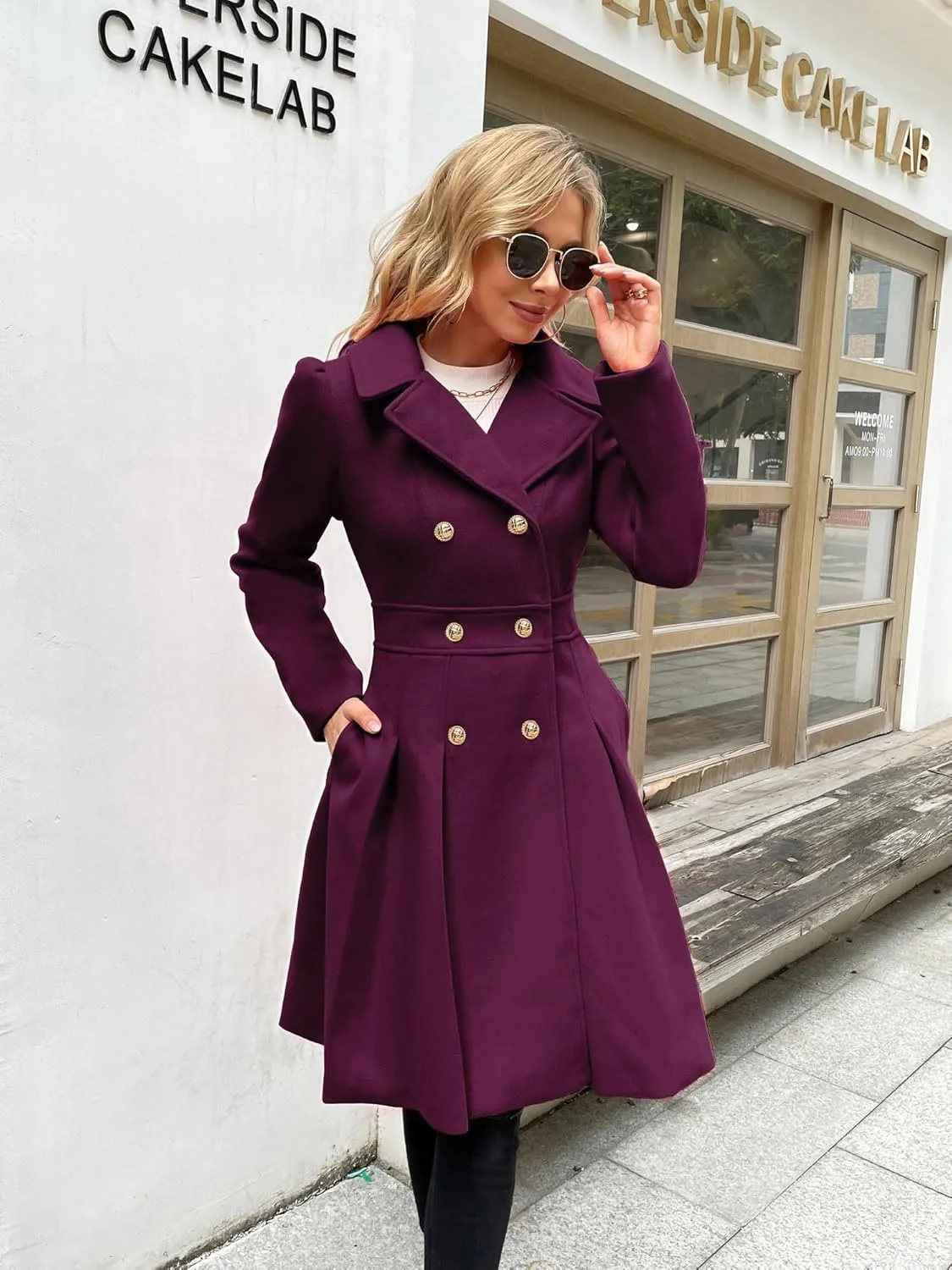 GRACE KARIN 2024 Women's Fashion Trench Coat Notch Lapel Double Breasted Thick A Line Pea Coats Jacket with Pockets(S-2XL)