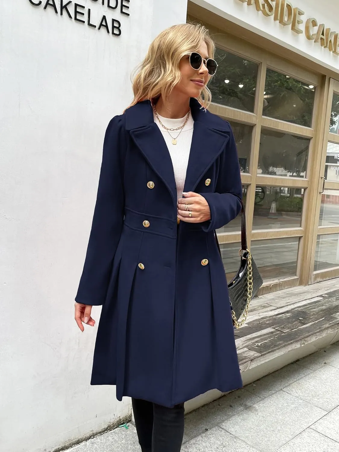 GRACE KARIN 2024 Women's Fashion Trench Coat Notch Lapel Double Breasted Thick A Line Pea Coats Jacket with Pockets(S-2XL)