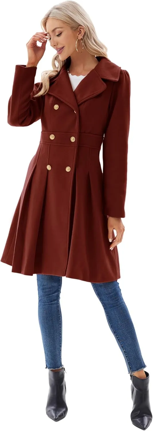 GRACE KARIN 2024 Women's Fashion Trench Coat Notch Lapel Double Breasted Thick A Line Pea Coats Jacket with Pockets(S-2XL)