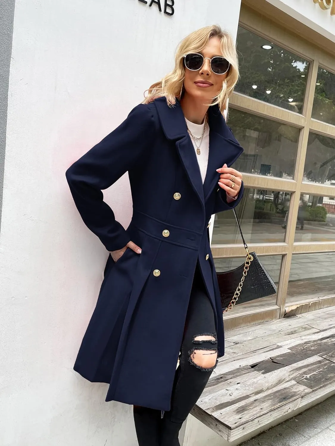 GRACE KARIN 2024 Women's Fashion Trench Coat Notch Lapel Double Breasted Thick A Line Pea Coats Jacket with Pockets(S-2XL)