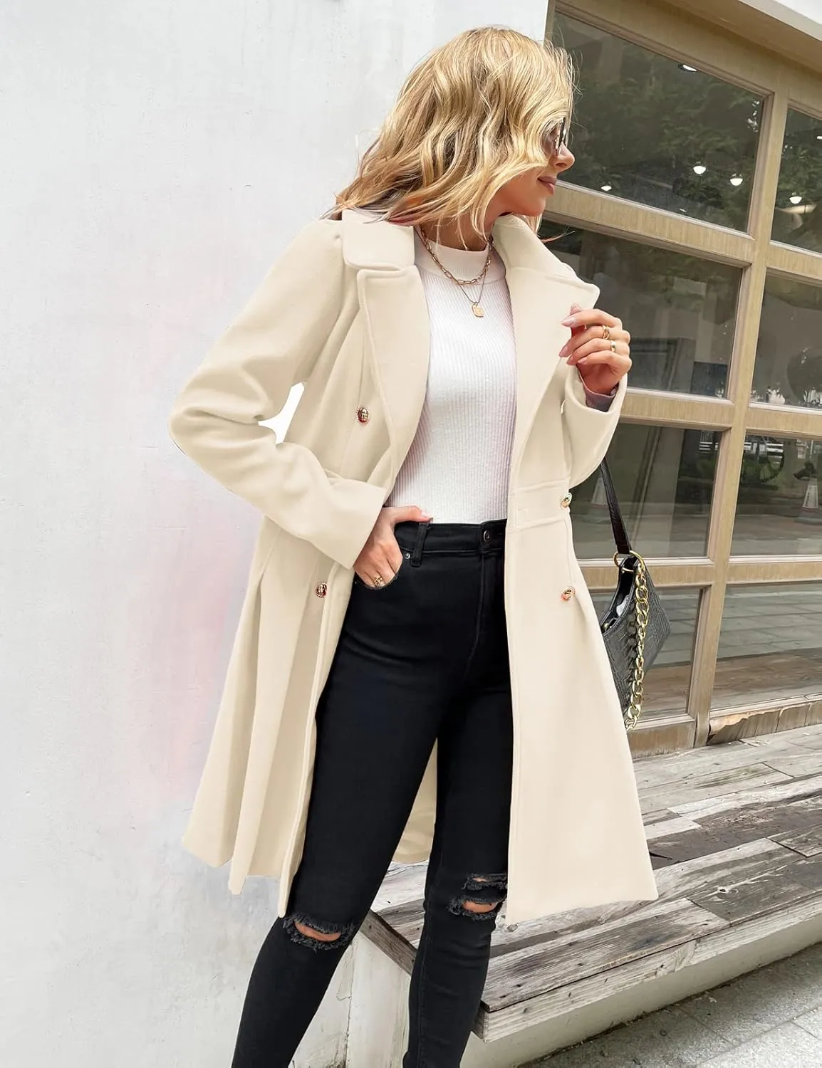 GRACE KARIN 2024 Women's Fashion Trench Coat Notch Lapel Double Breasted Thick A Line Pea Coats Jacket with Pockets(S-2XL)