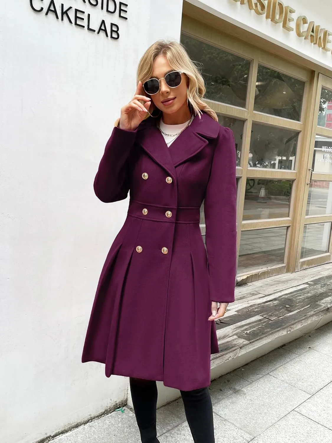 GRACE KARIN 2024 Women's Fashion Trench Coat Notch Lapel Double Breasted Thick A Line Pea Coats Jacket with Pockets(S-2XL)