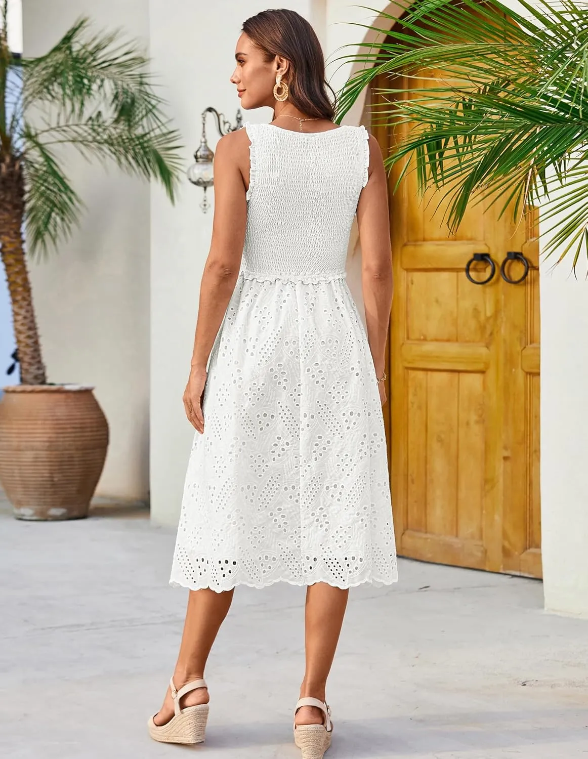 GRACE KARIN 2025 Womens Dress Summer Sleeveless Casual Vacation Embroidered Midi Dress with Pockets
