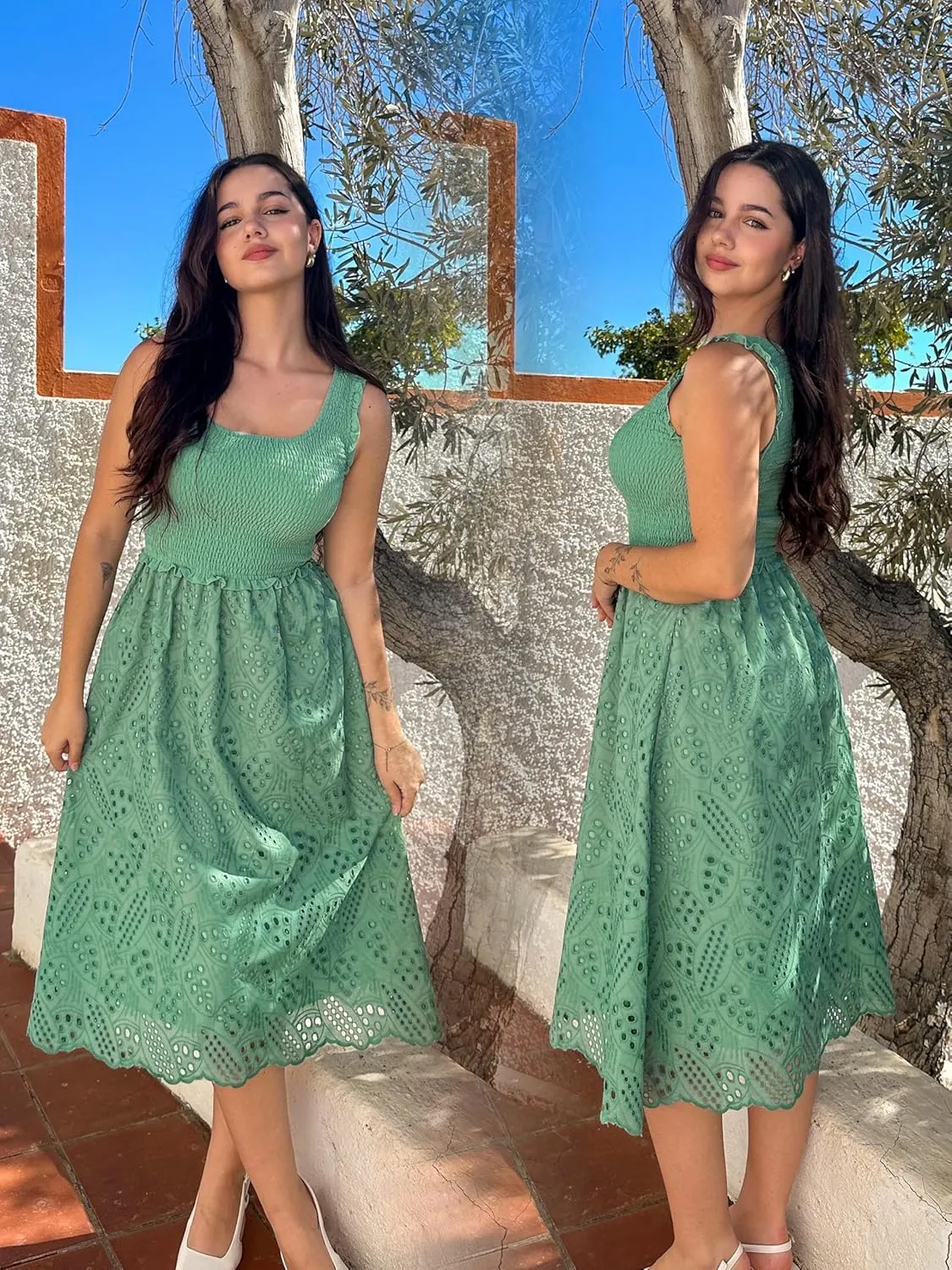 GRACE KARIN 2025 Womens Dress Summer Sleeveless Casual Vacation Embroidered Midi Dress with Pockets