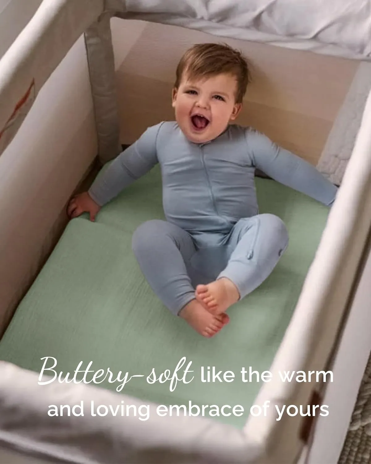 Graco Pack and Play Sheets Fitted – Compatible with Graco Pack n Play Playard Crib & Other 27 x 39 Inch Playpen Mattress, Buttery Soft Jersey Cotton Playard Sheets, Blue Sage Cloud 3 Pack