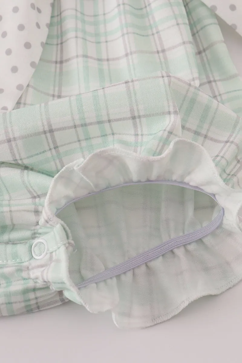 Green plaid sea shell starfish french knot ruffle bubble