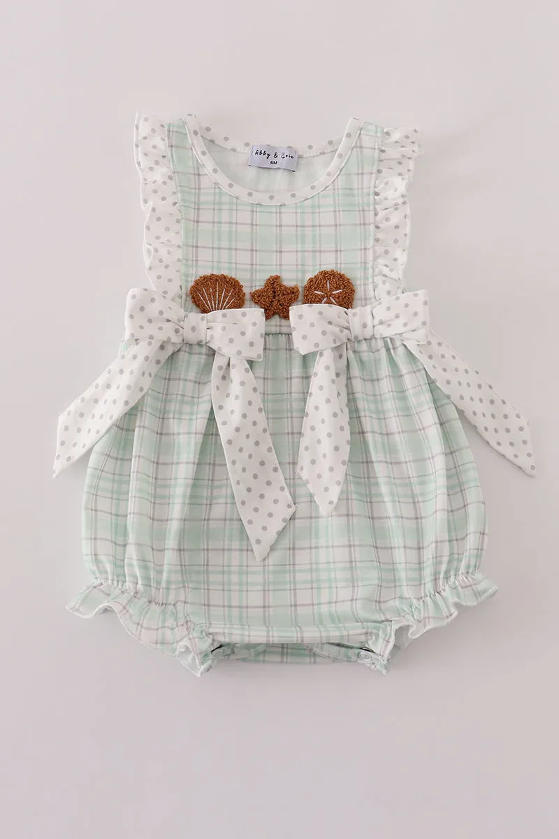 Green plaid sea shell starfish french knot ruffle bubble