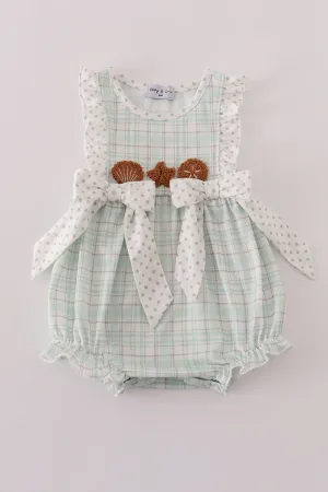 Green plaid sea shell starfish french knot ruffle bubble