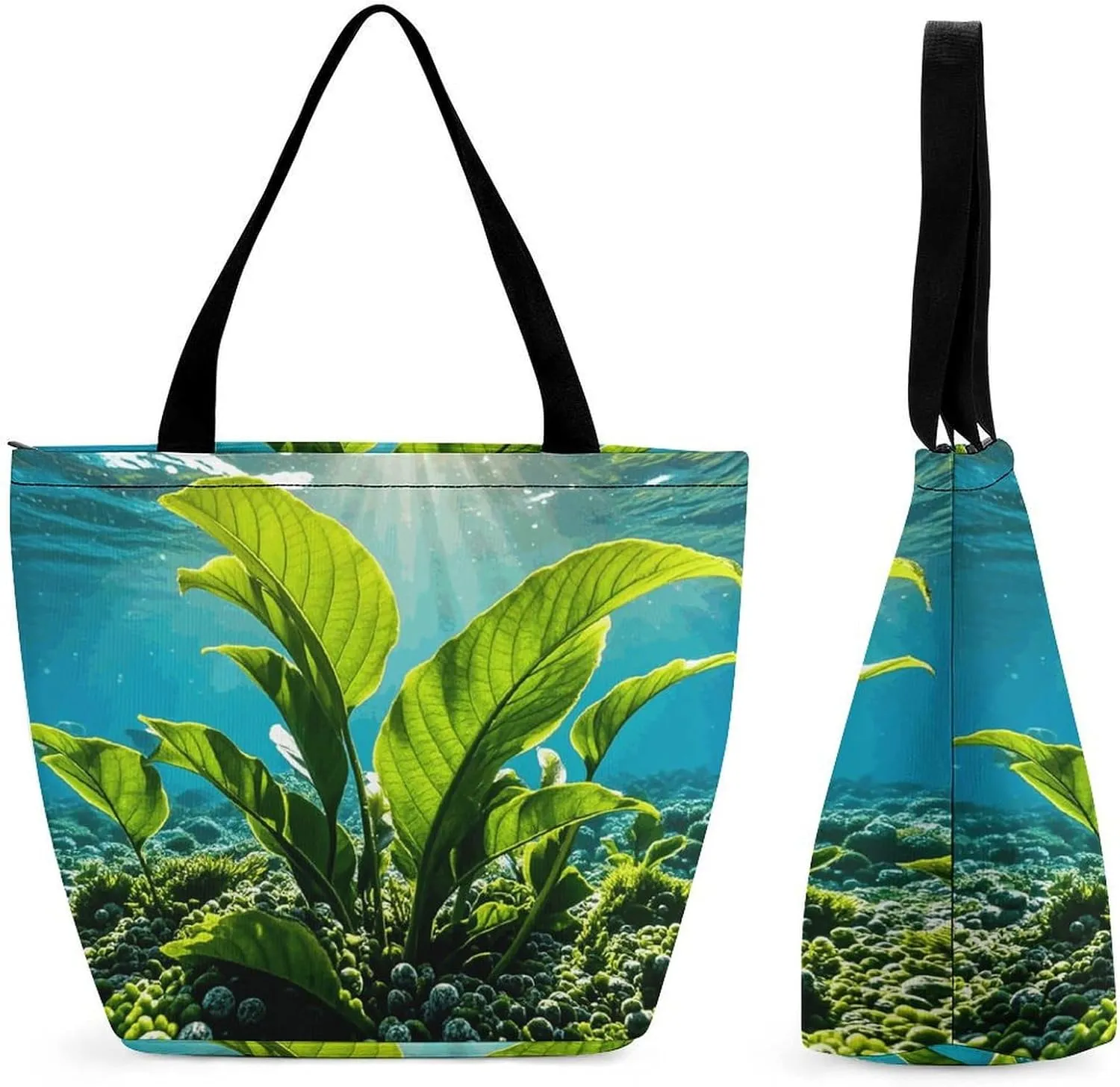 Green Sea Blue Seaweed Tote Bag Shoulder Shopping Bag Reusable Grocery Bag for Travel Work Friendship Gift