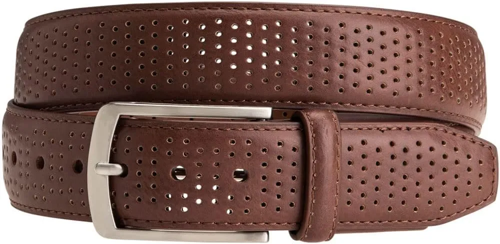 Greg Norman Men's Perforated Leather Golf Belt Tan 38