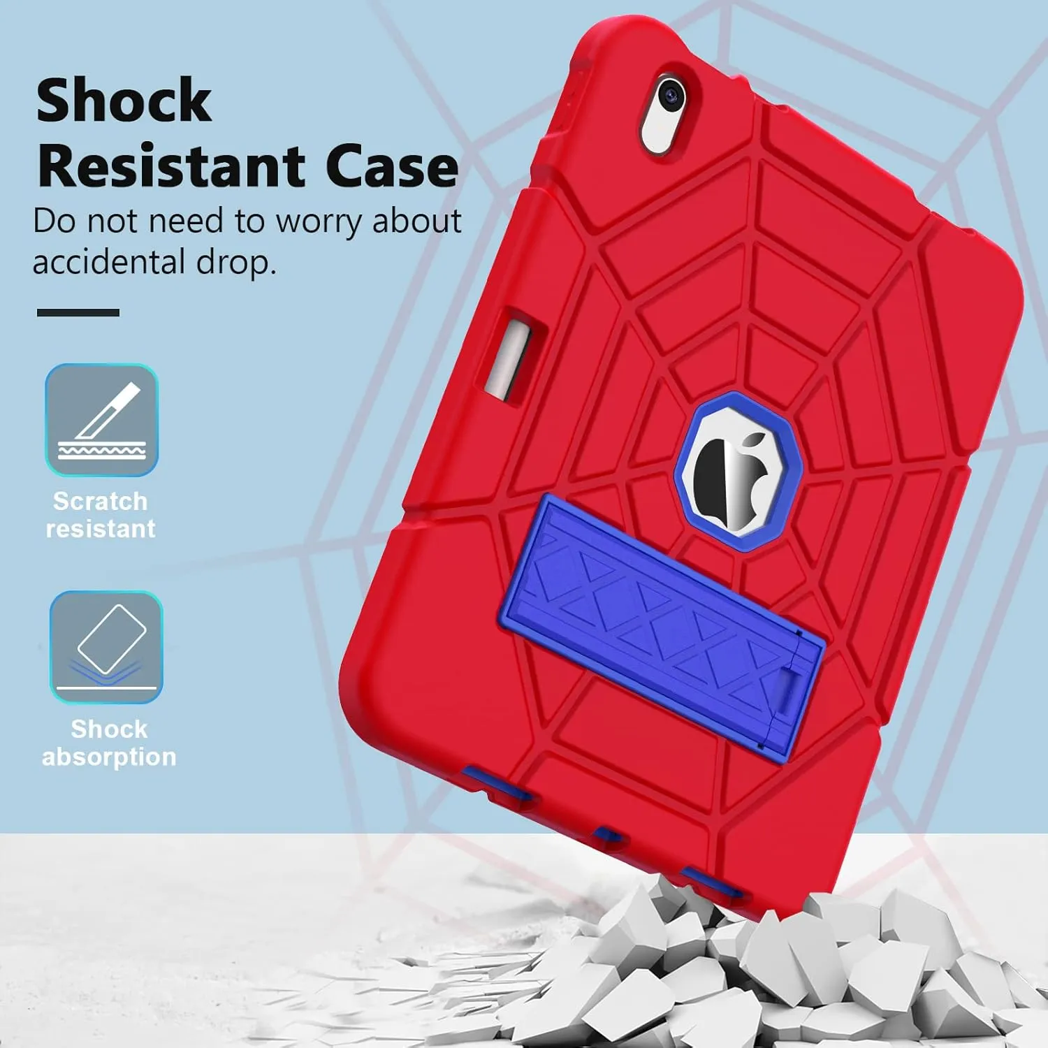 Grifobes Kids Case for iPad A16 11th Generation 2025 11-inch/iPad 10th Generation 2022 10.9 inch, Heavy Duty Shockproof Rugged 11/10 Gen Cover with Pencil Holder/Stand Boy Children (Red Blue)