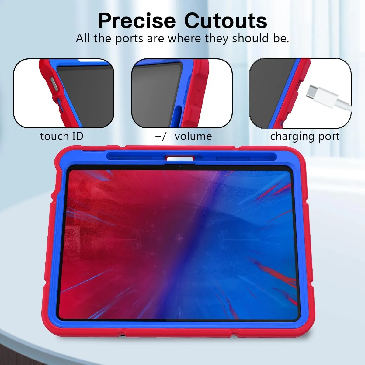 Grifobes Kids Case for iPad A16 11th Generation 2025 11-inch/iPad 10th Generation 2022 10.9 inch, Heavy Duty Shockproof Rugged 11/10 Gen Cover with Pencil Holder/Stand Boy Children (Red Blue)