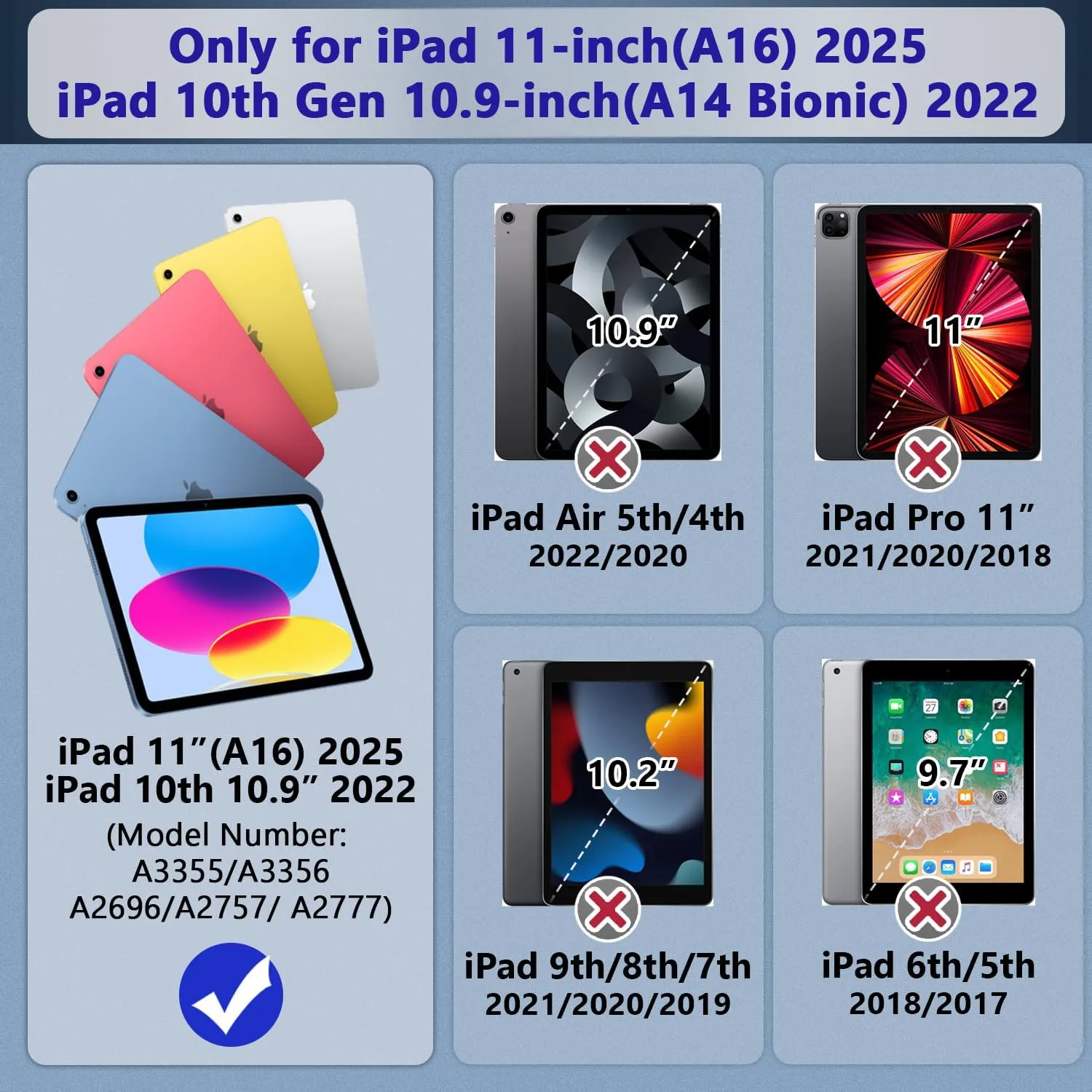 Grifobes Kids Case for iPad A16 11th Generation 2025 11-inch/iPad 10th Generation 2022 10.9 inch, Heavy Duty Shockproof Rugged 11/10 Gen Cover with Pencil Holder/Stand Boy Children (Red Blue)