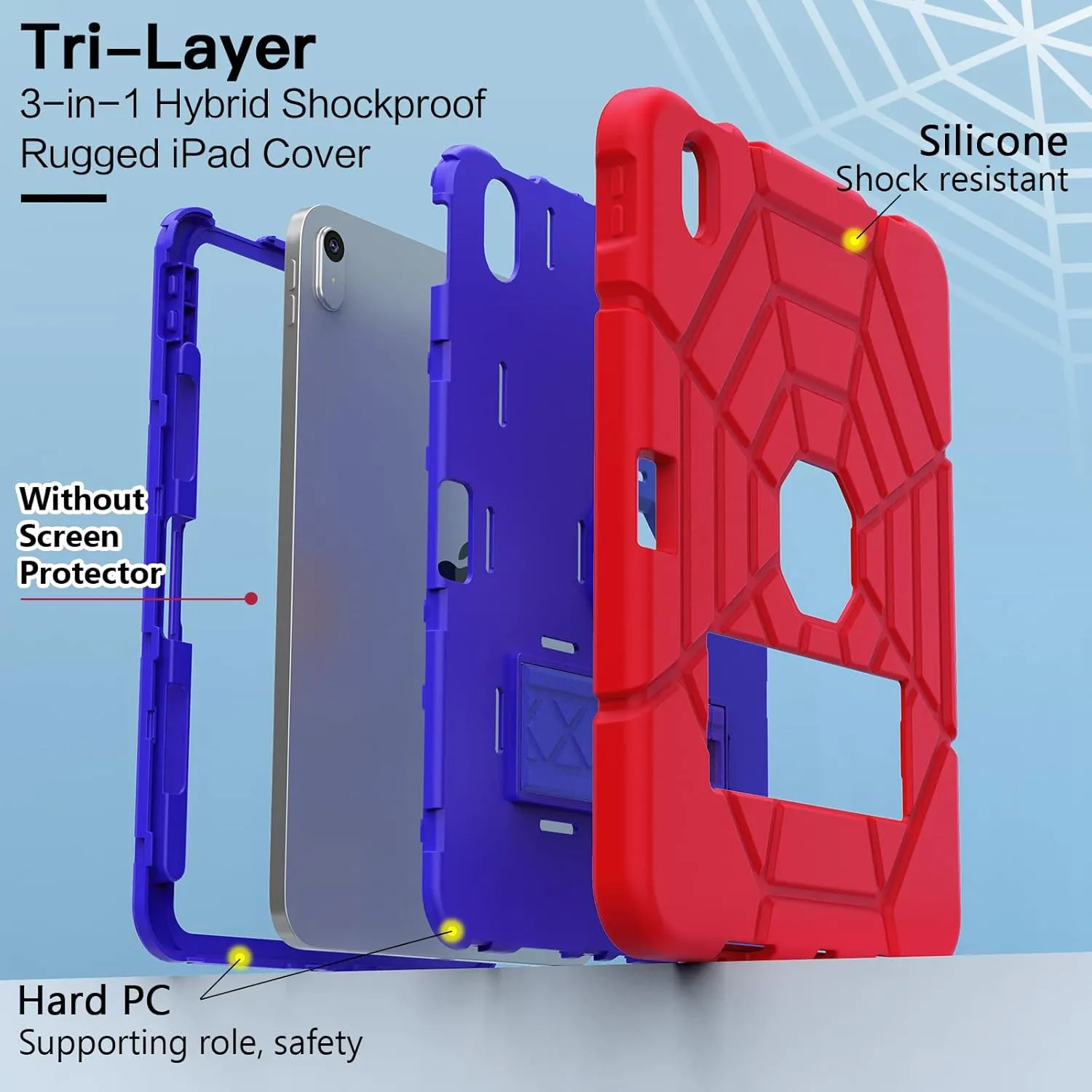 Grifobes Kids Case for iPad A16 11th Generation 2025 11-inch/iPad 10th Generation 2022 10.9 inch, Heavy Duty Shockproof Rugged 11/10 Gen Cover with Pencil Holder/Stand Boy Children (Red Blue)
