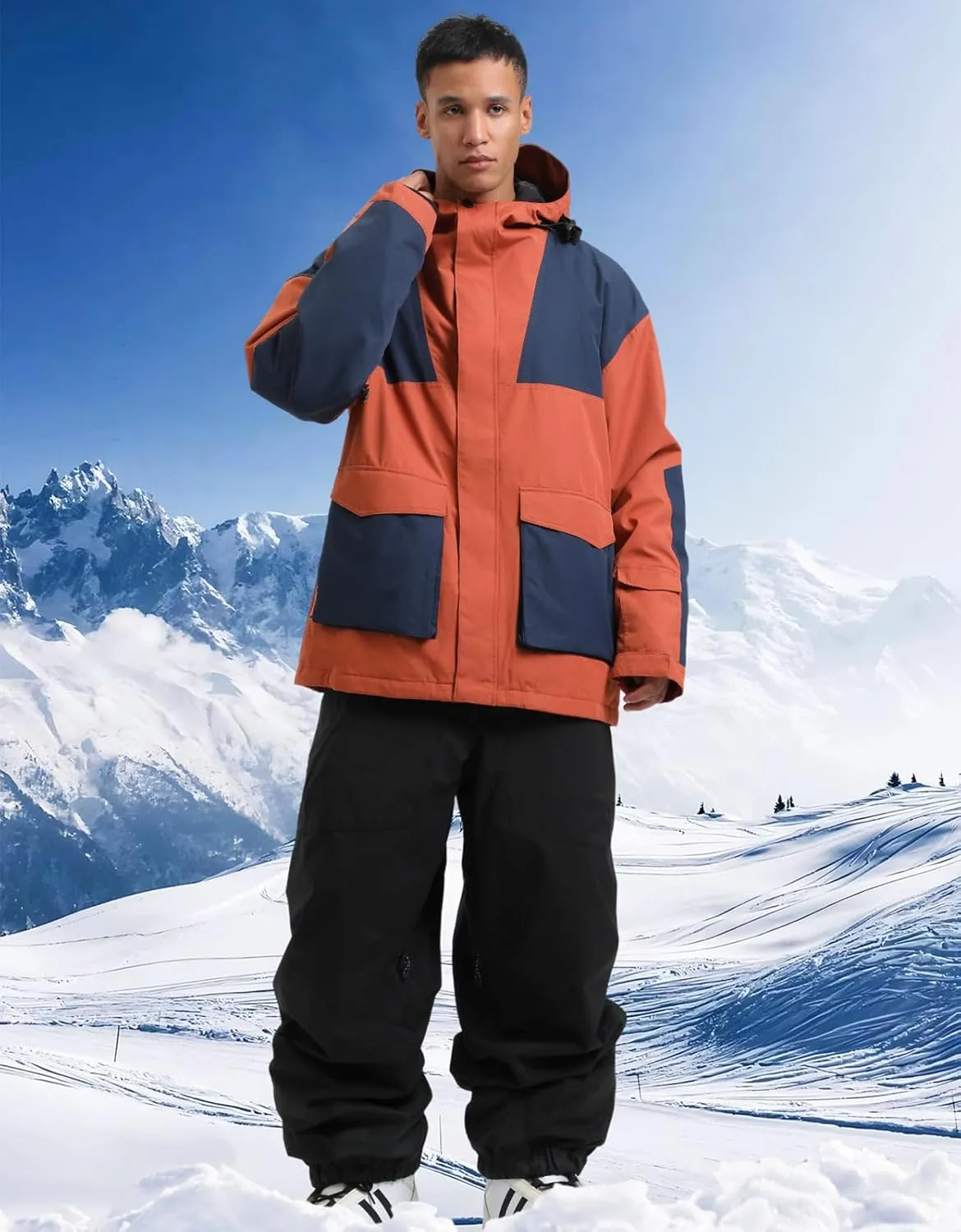 GSOU SNOW Men Ski Jacket Snowboard Snow Coat Warm Winter Waterproof Mountain Hooded