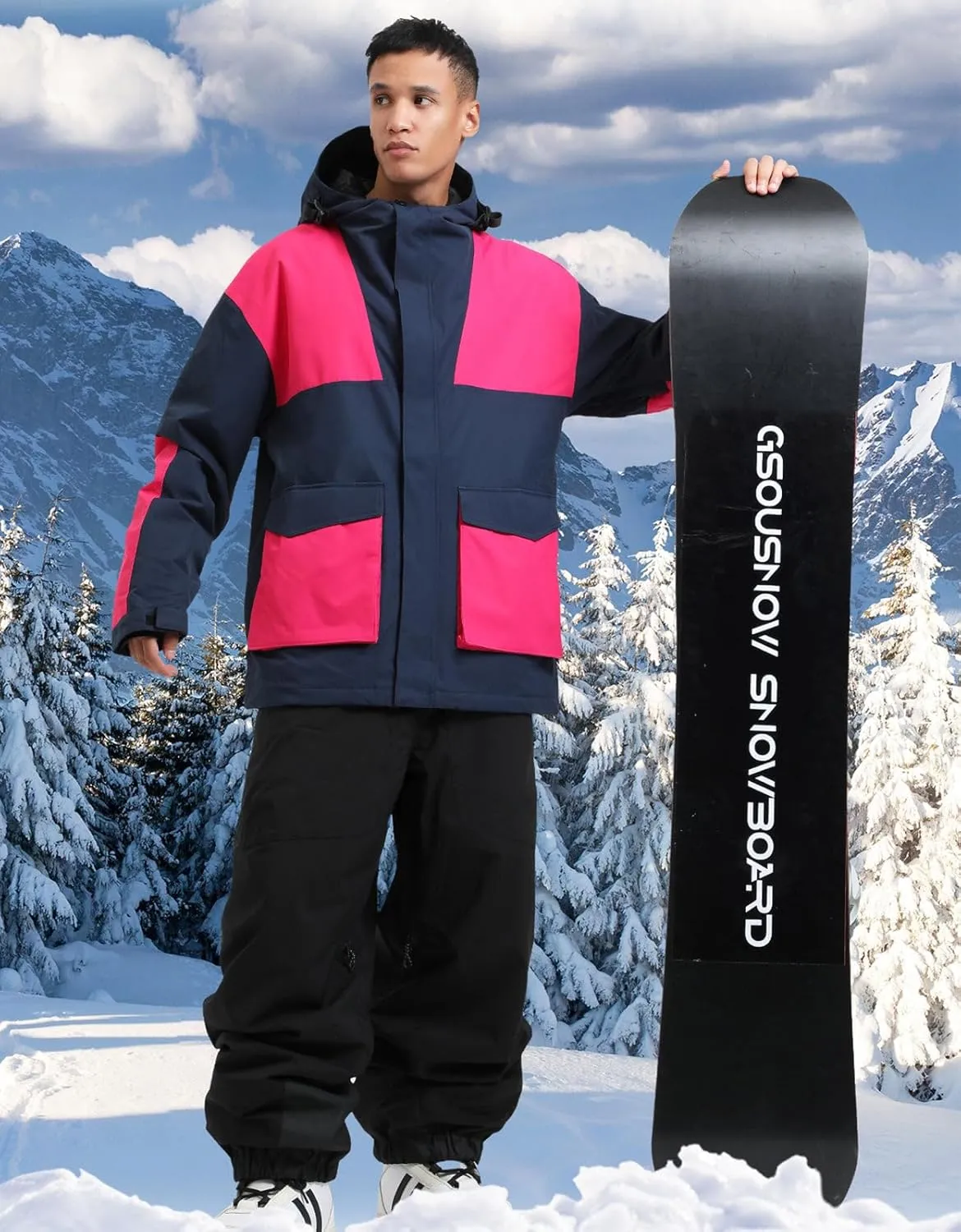 GSOU SNOW Men Ski Jacket Snowboard Snow Coat Warm Winter Waterproof Mountain Hooded